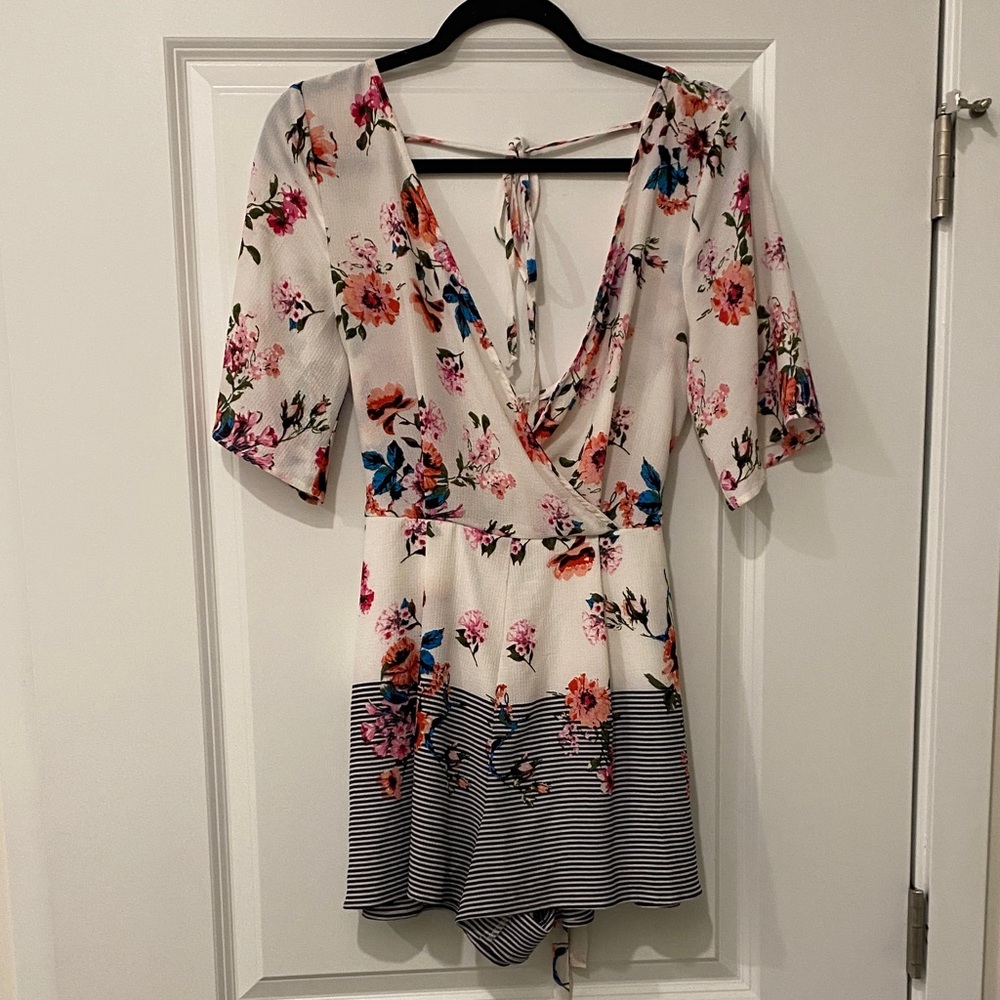Blue Rain Floral V-Neck Romper